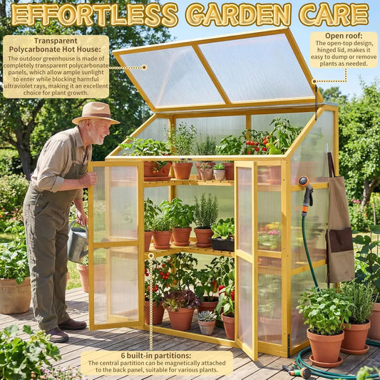 Wooden Cold Frame Greenhouse With Transparent Flip Top Roof