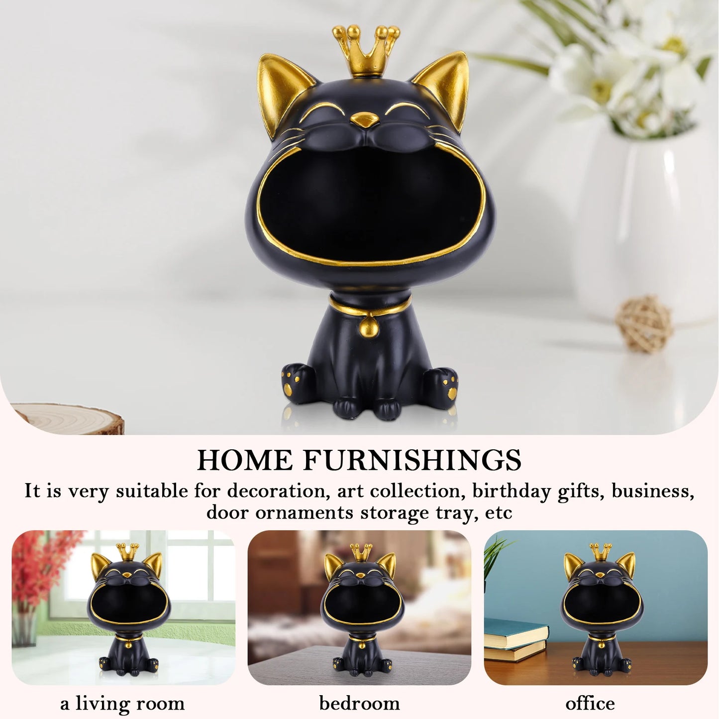 Resin Laughing Cat Statue Lucky Cat Desk Decoration Storage Box