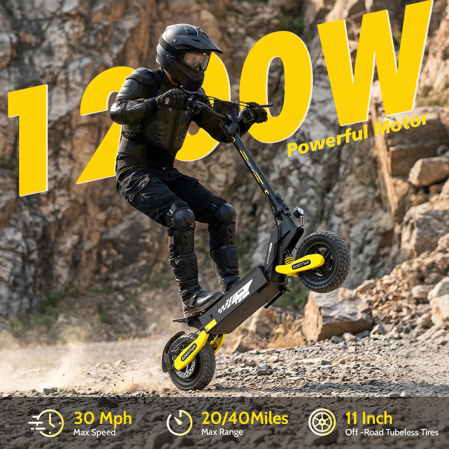 EOEOTWO 1200W Off Road Electric Scooter For Adults Foldable 48V