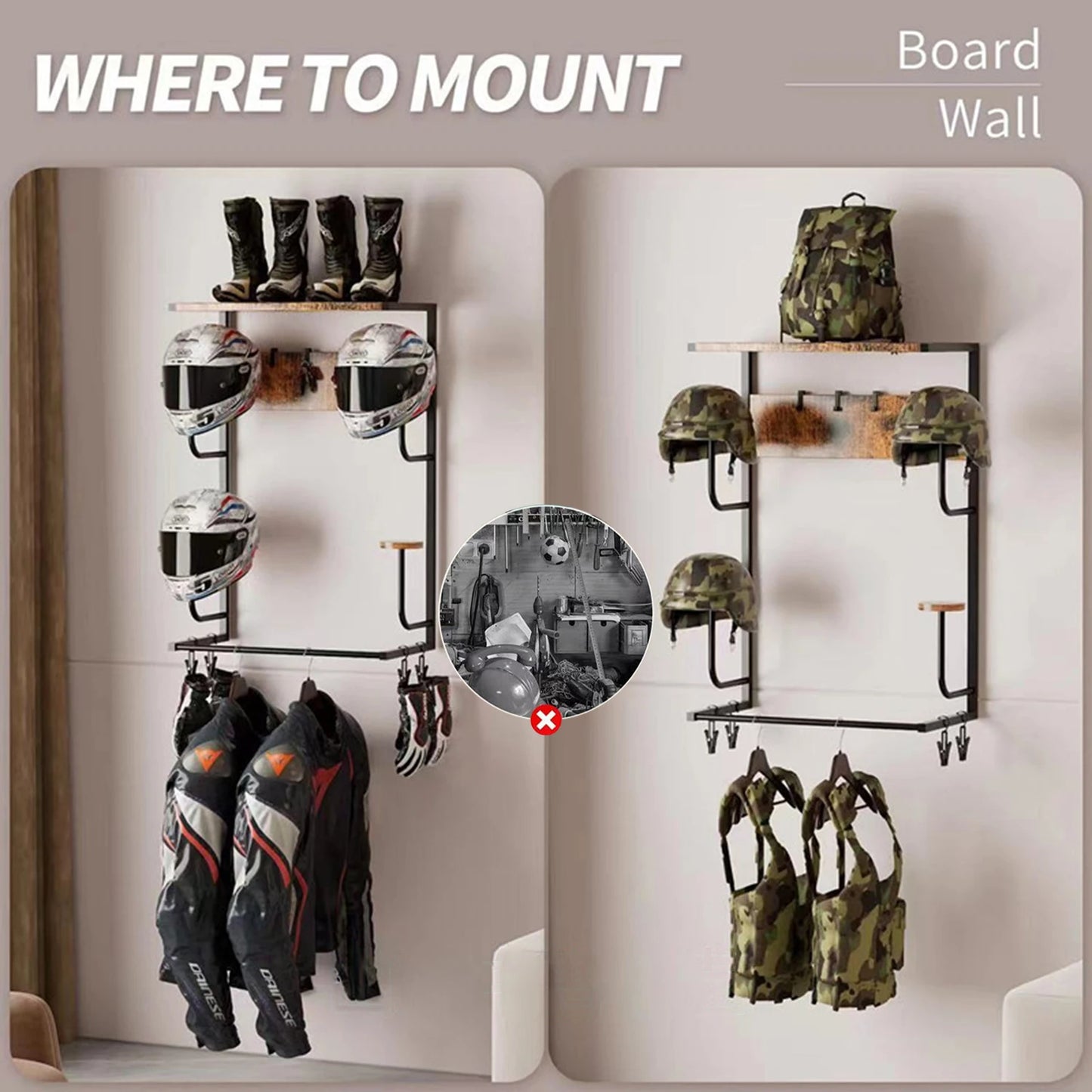 Motorcycle Helmet Holder Wall Mount With Gloves Hooks