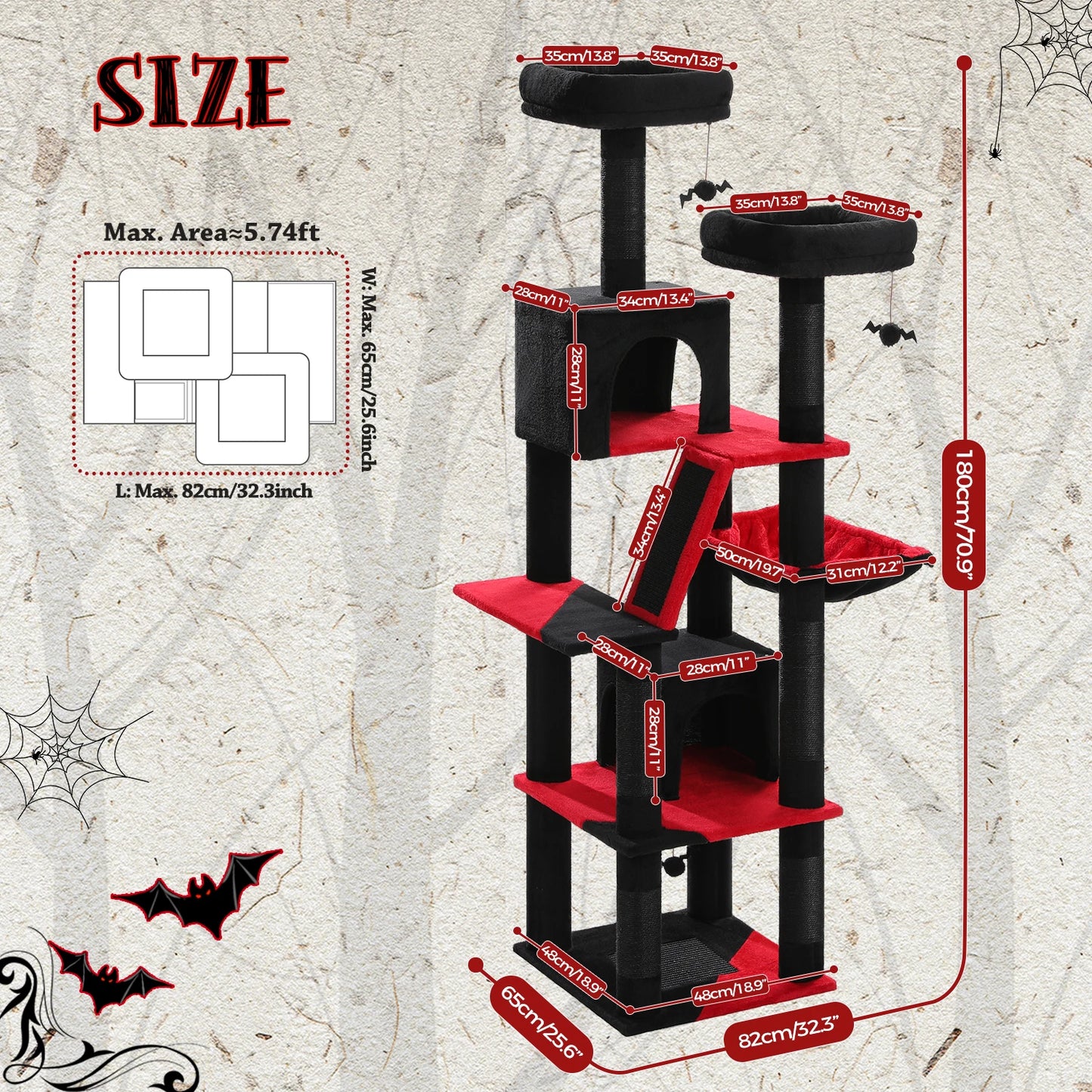 PEQULTI Multi Level Cat Tree Scratching Posts Hammock Cozy Condo