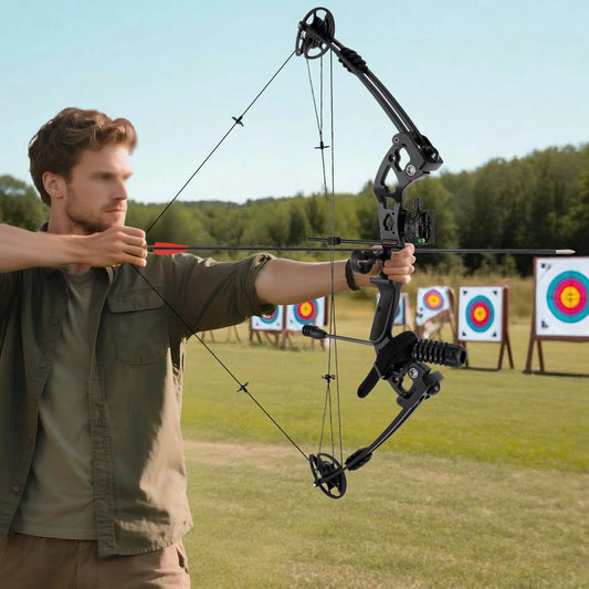 Compound Bow Kit Right Hand With Lighted Sight And Shock Absorption For Archery