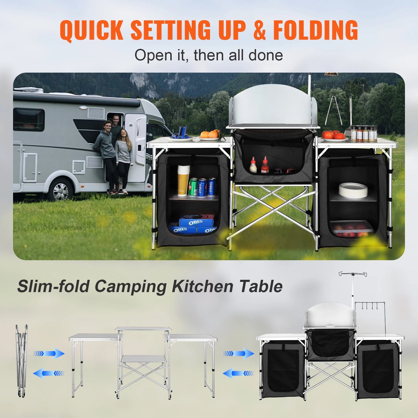 SucceBuy Foldable Camping Kitchen Table And Storage Rack Outdoor Cooking