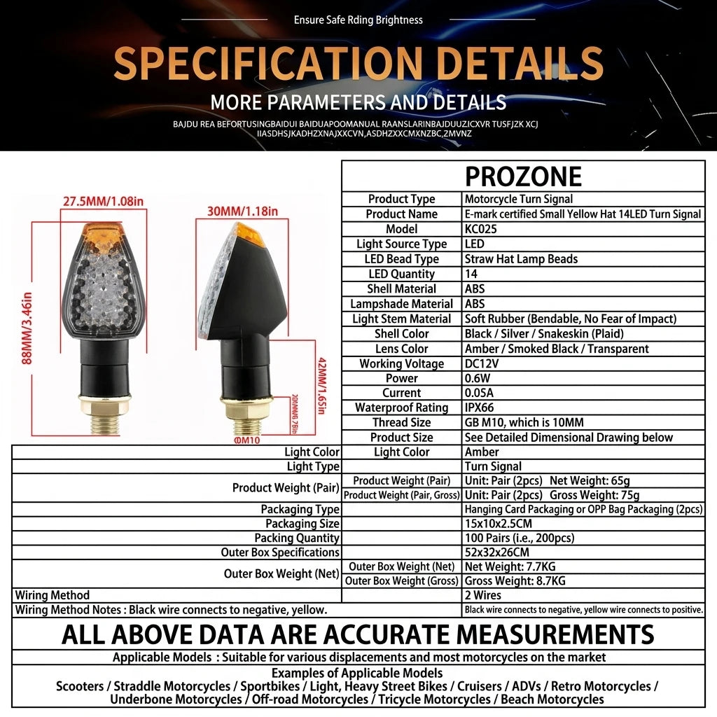 Universal IP67 LED Turn Signal Indicator Light 2 Pcs