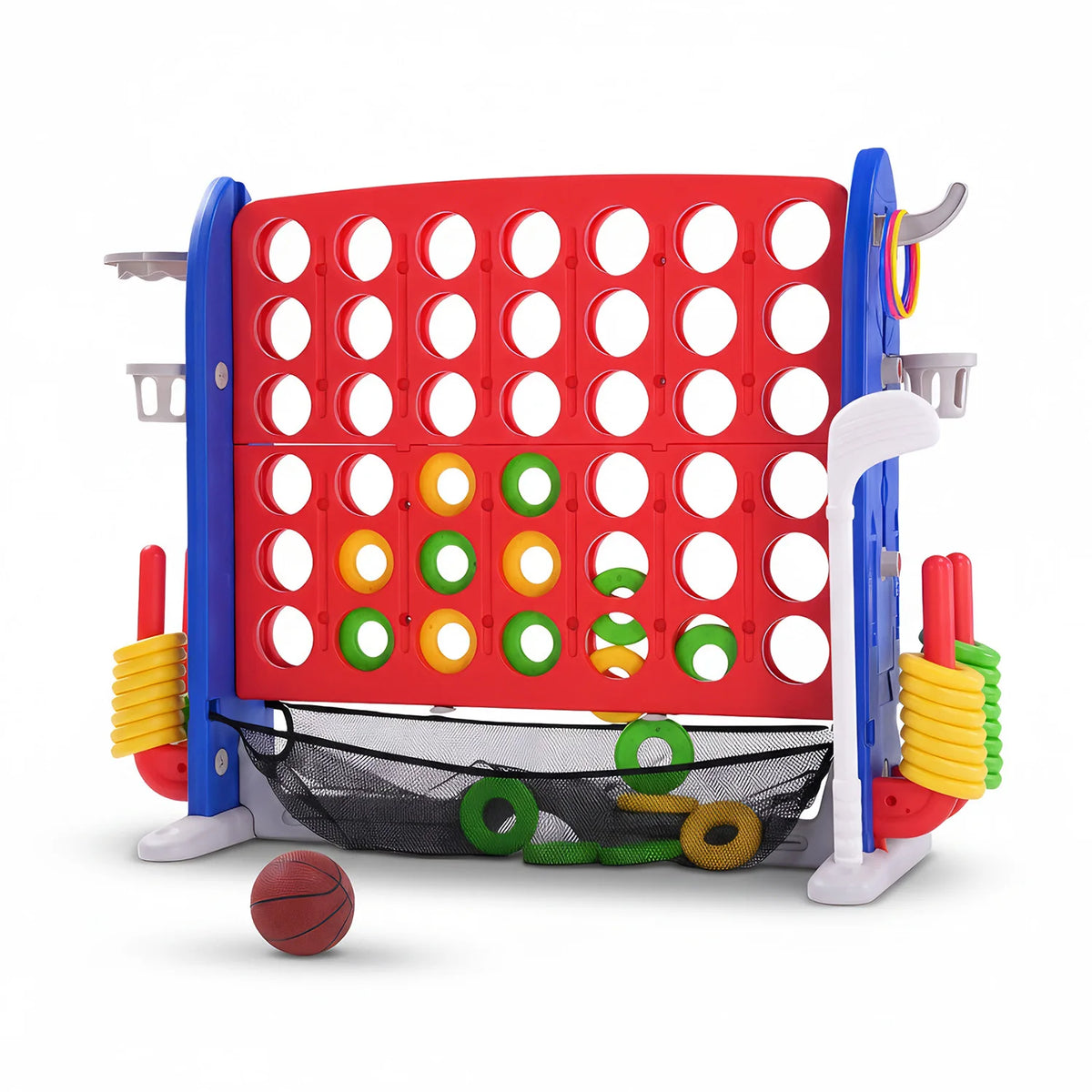 4-In-1 Giant Connect Adjustable Height Outdoor Basketball Hoop Ring Toss Family Game Set
