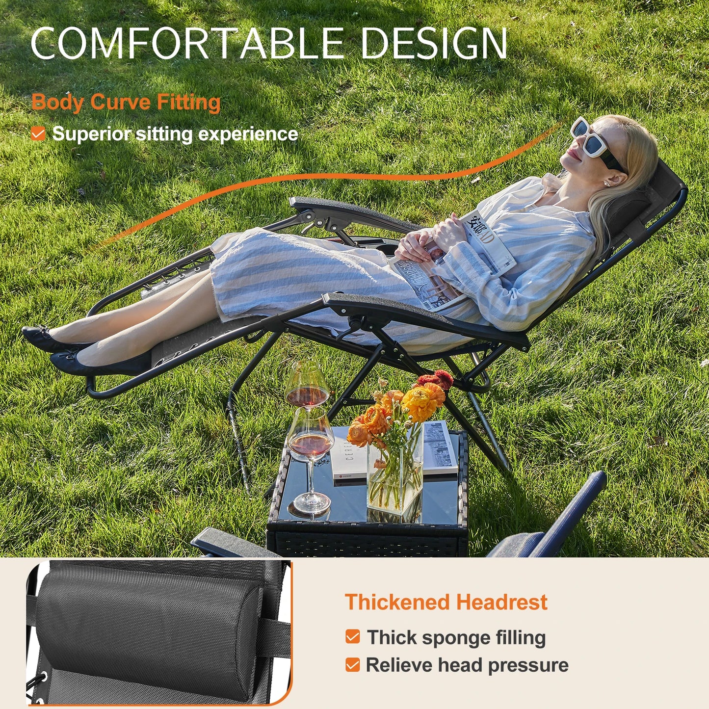 JHK Zero Gravity Portable Recliner For Outdoor Patio Cup Holder