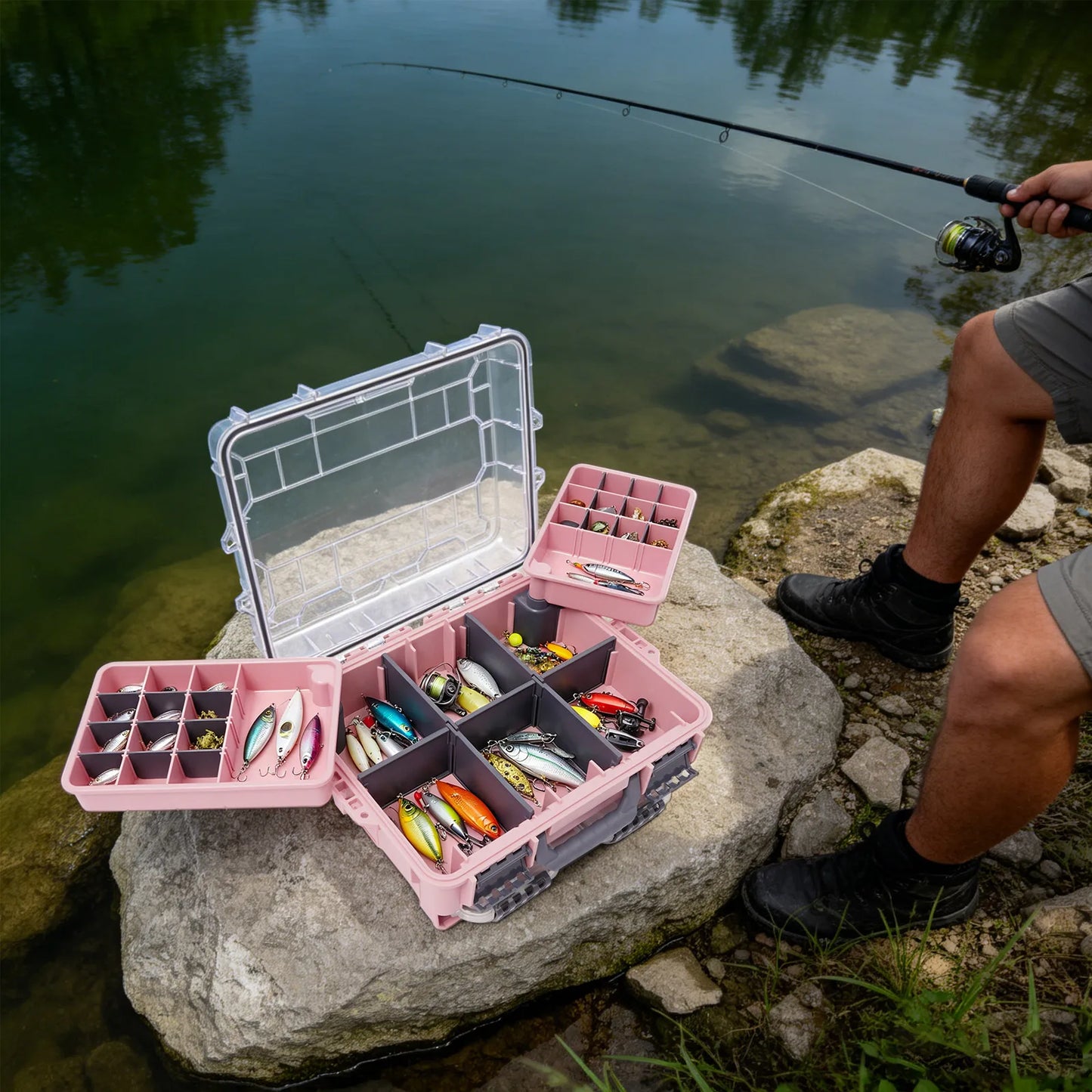 Fishing Tackle Storage Box With Removable Slots Waterproof