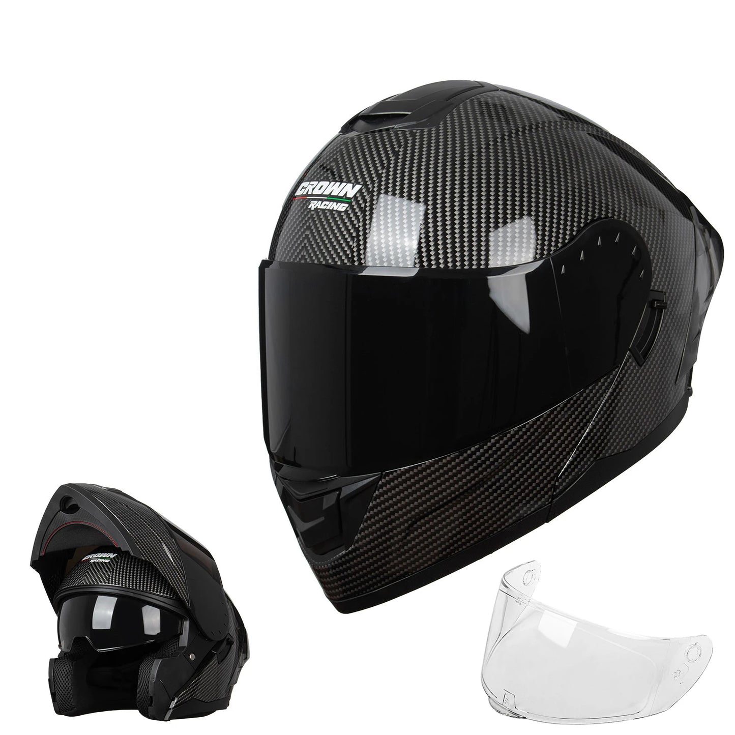 Crown Racing Modular Motorcycle Helmet With Dual Visor Flip-Up