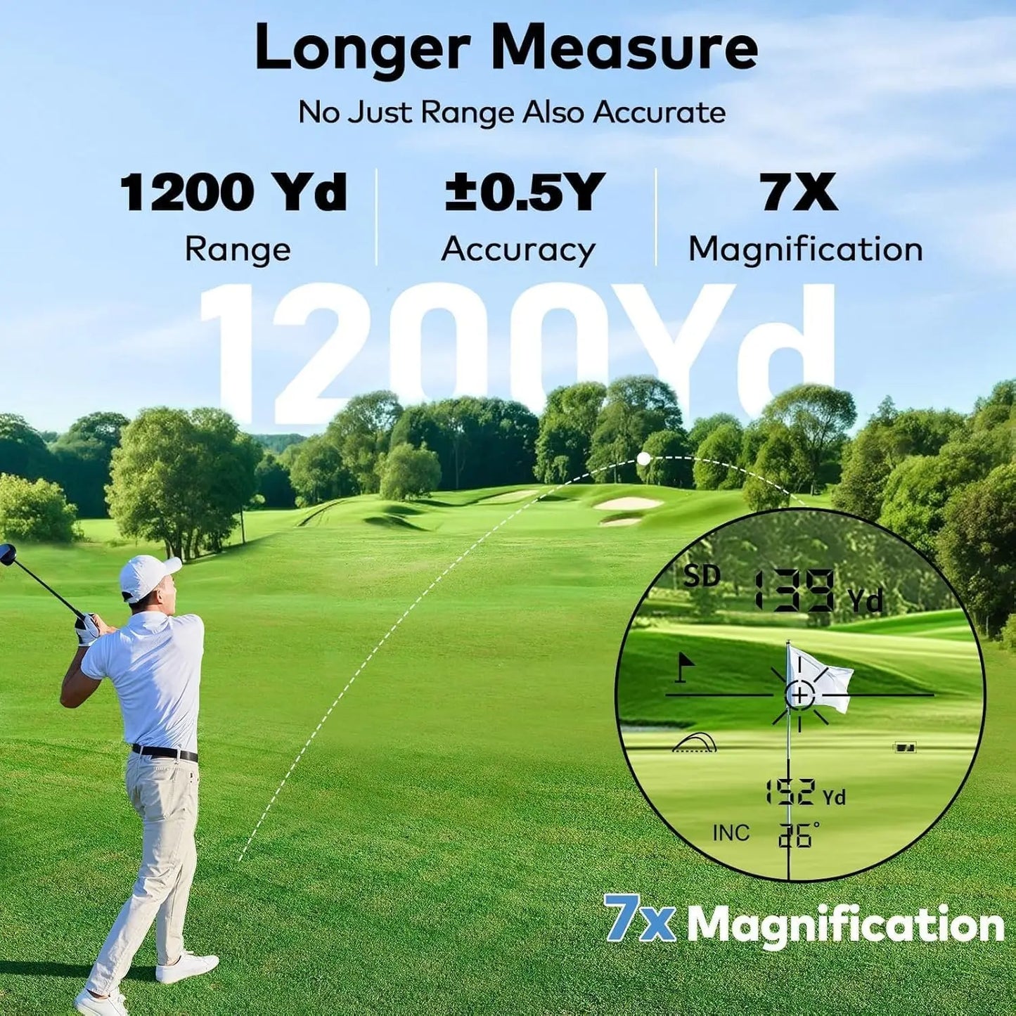 Kokvp Golf Rangefinder 7x 1200 Yards Slope Compensation Flag Lock