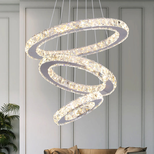 GreeLustr Modern LED Pendant Light Crystal Rings Dimmable Chandelier