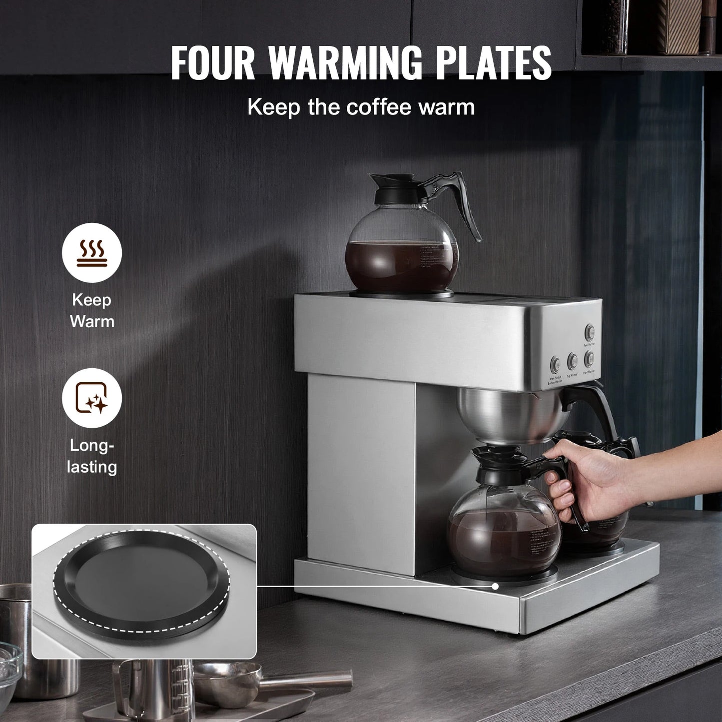 SucceBuy Commercial Drip Coffee Maker With Glass Carafes Decanter Warmer