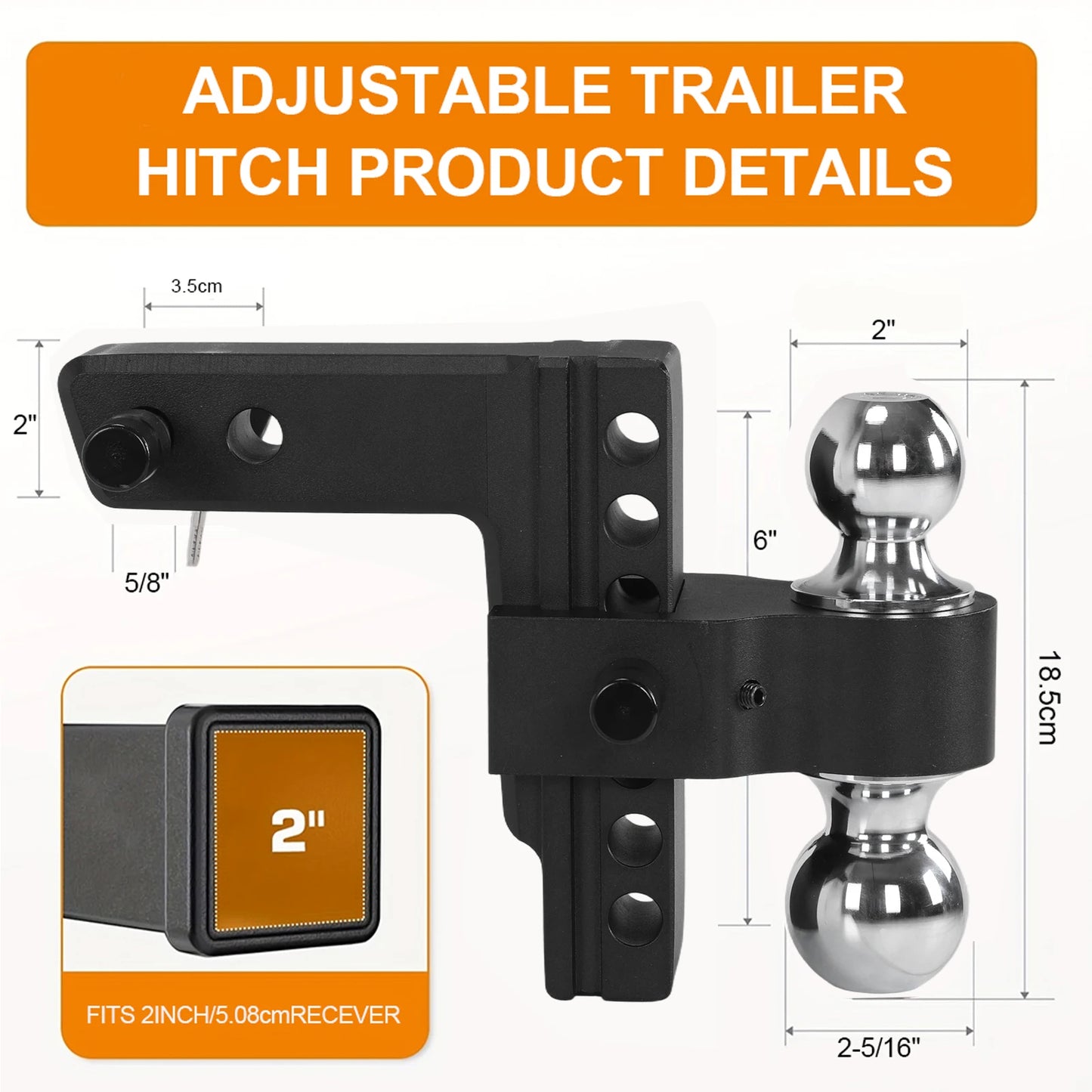 Adjustable Trailer Hitch With Dual Ball Towing Storage 12000 Lbs