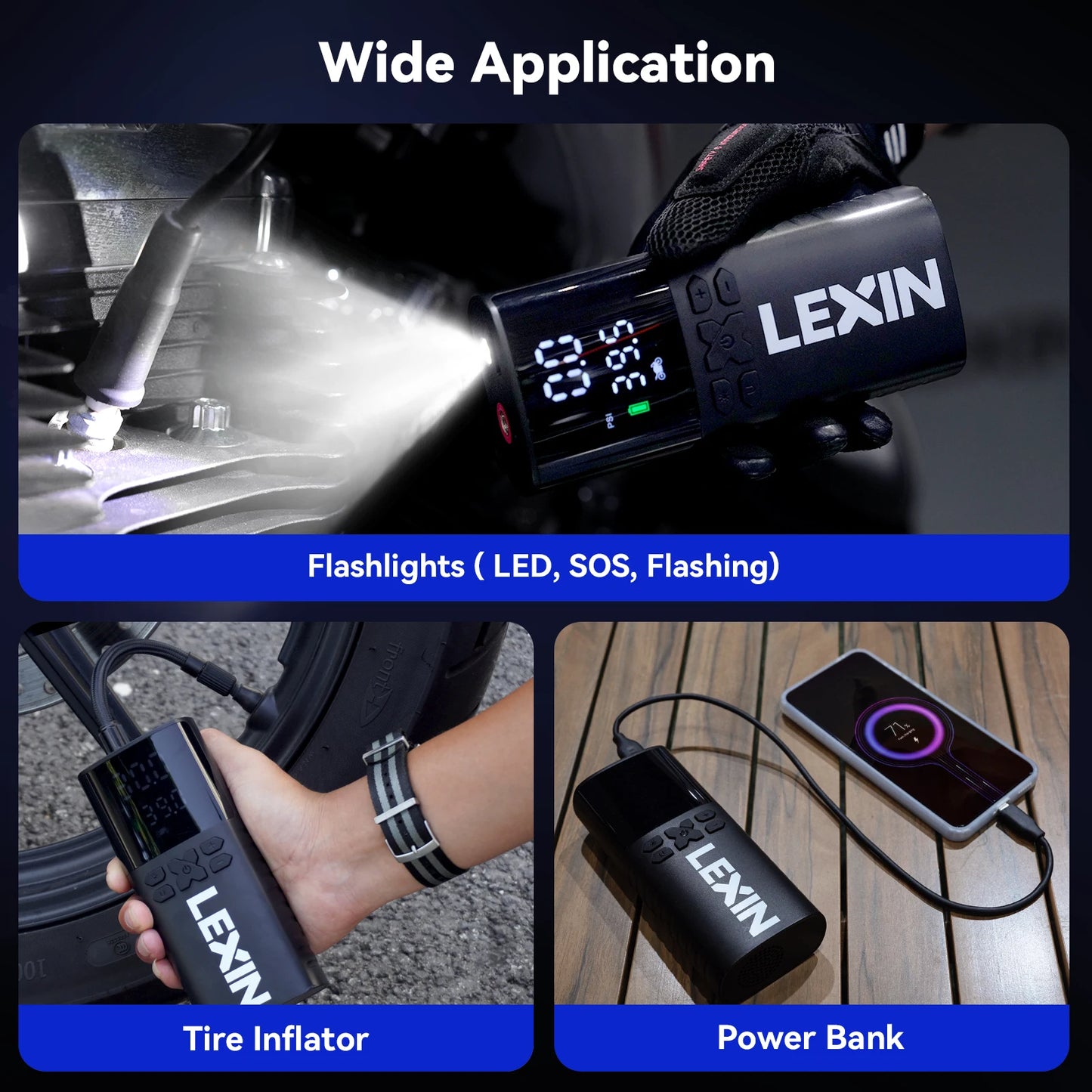Lexin P4 Smart Inflator Pump 4000mAh LED Digital For Motorcycles Tire Inflation