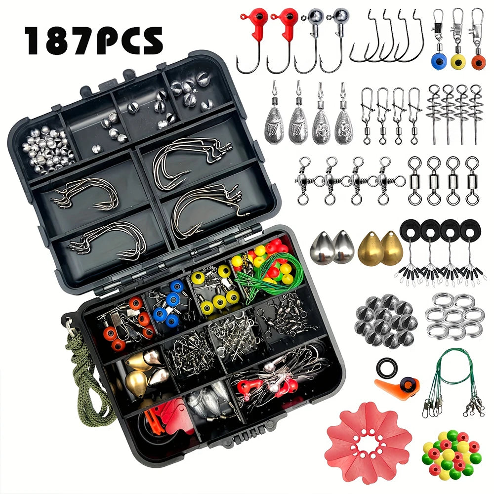 187 Fishing Kit Set Tackle Box With Hooks And Bait