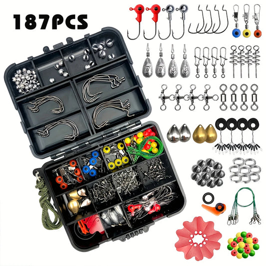 187 Fishing Kit Set Tackle Box With Hooks And Bait