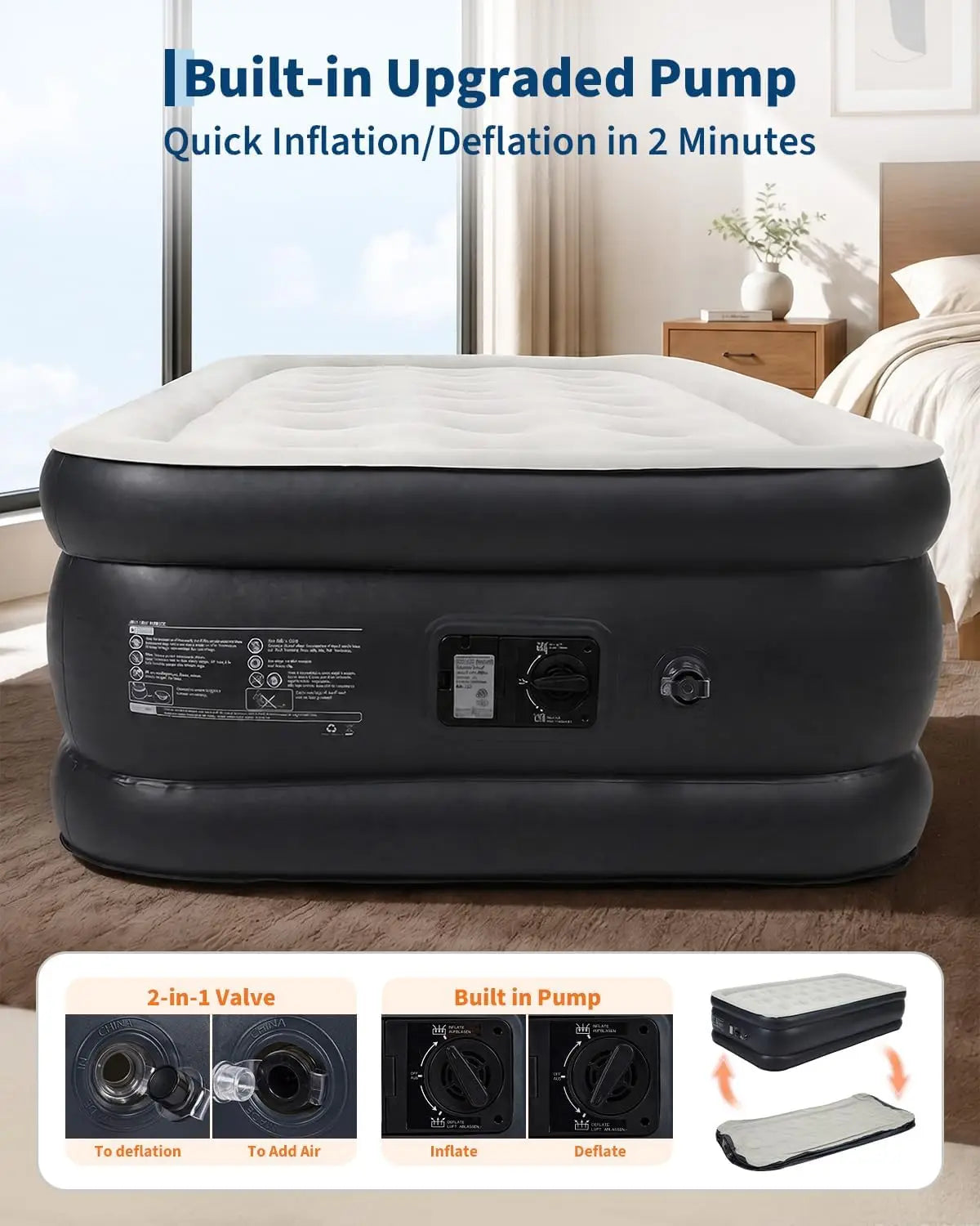 HiMISS Raised Air Mattress With Built-In Pump For Guests