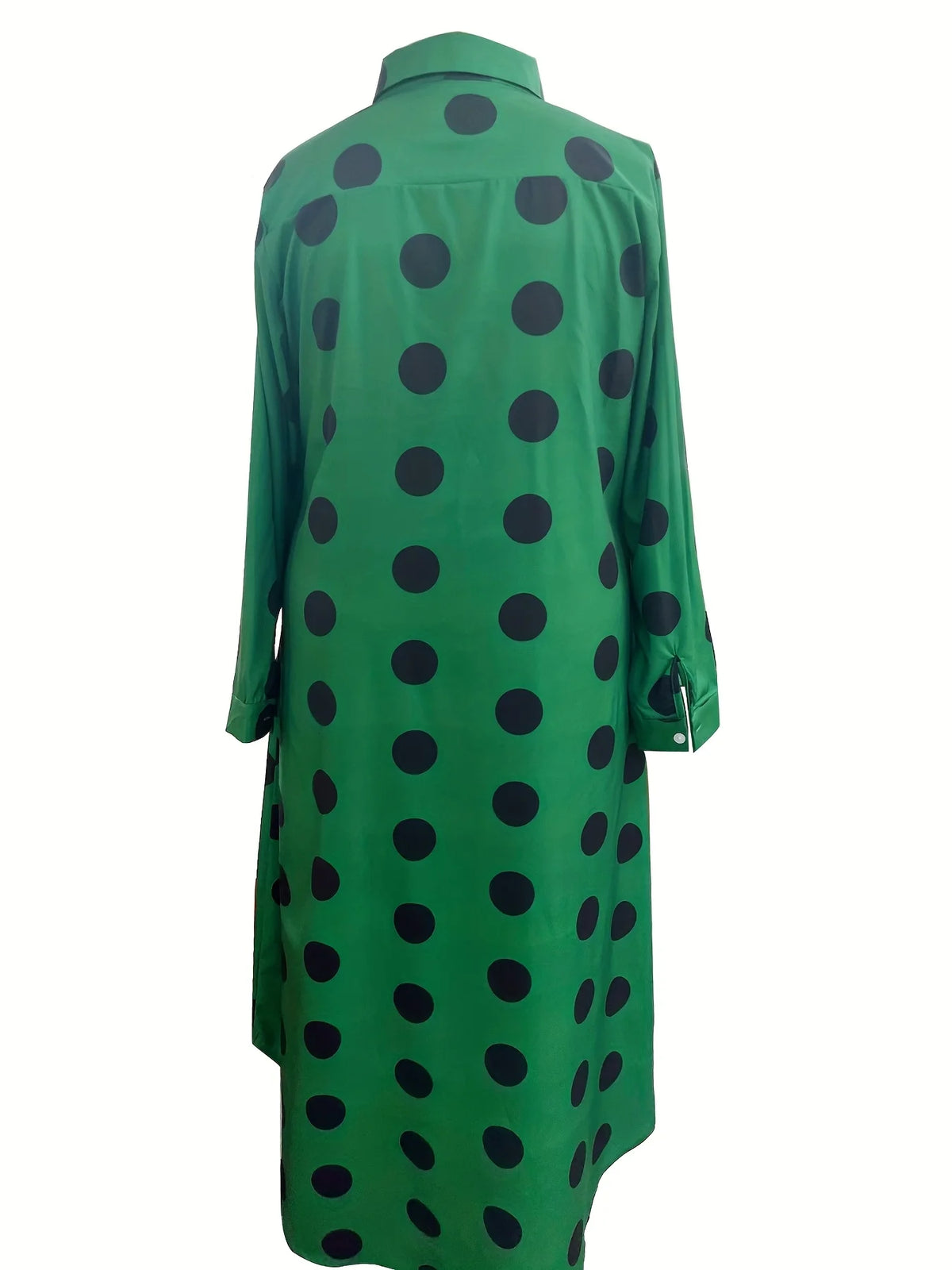 Women's Polka Dot Lapel Long Sleeve Midi Shirt Dress