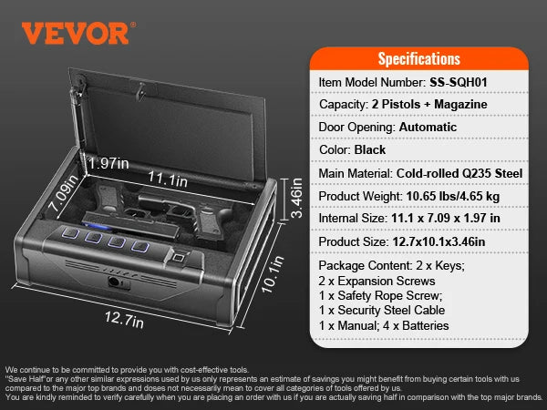 VEVOR Gun Safe 3 Way Quick Access Pistol Safe With Biometric