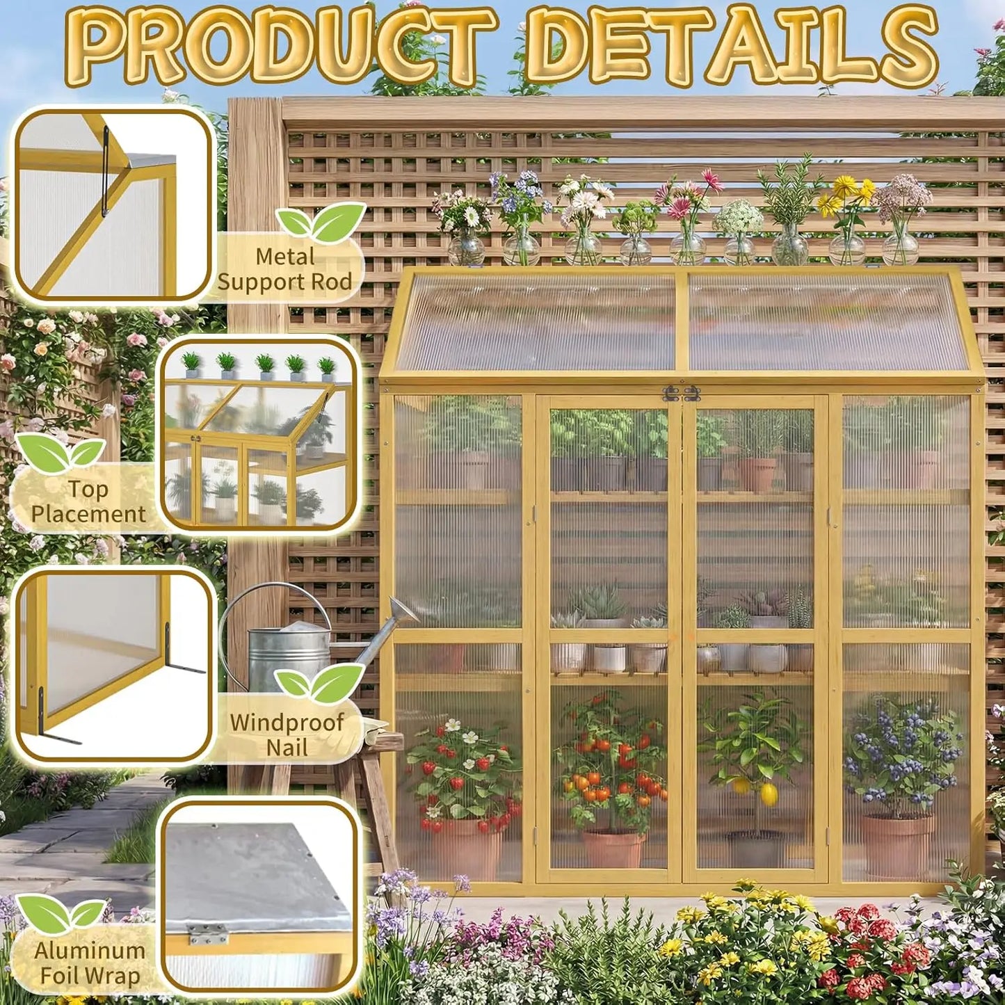 Wooden Cold Frame Greenhouse With Transparent Flip Top Roof