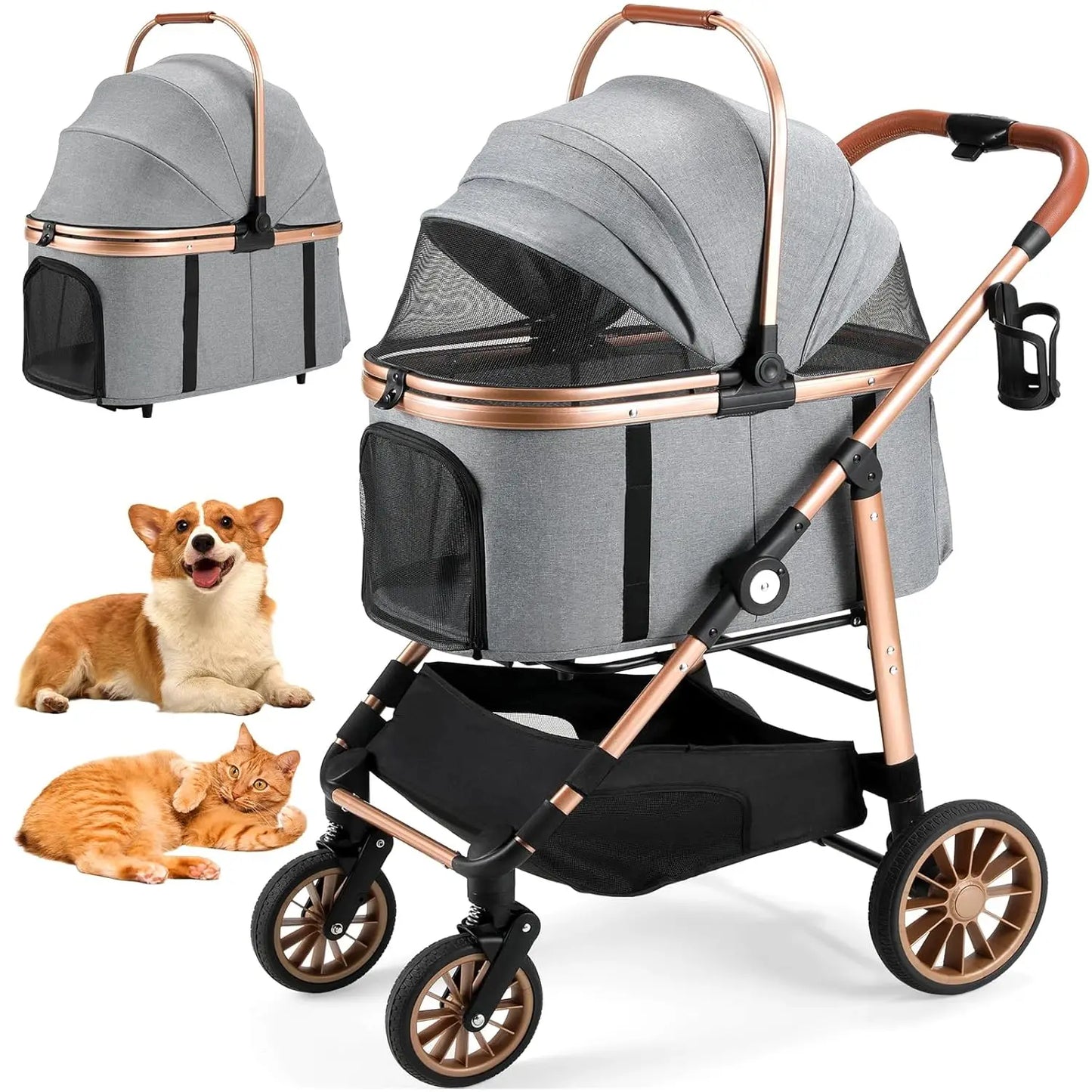 Foldable 360 Degree Cat Pet Stroller And Dog Buggy 25kg Load
