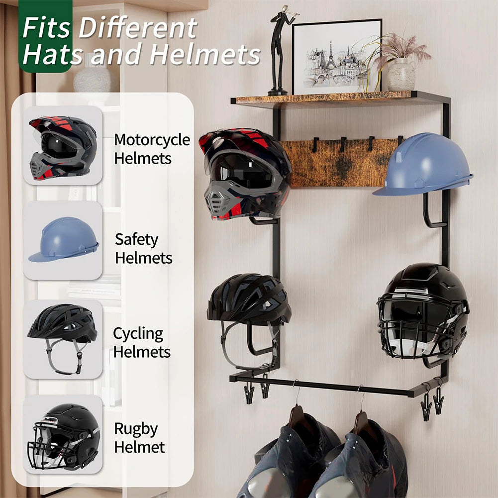 Motorcycle Helmet Holder With Hook And Clip Wall Mount Stand