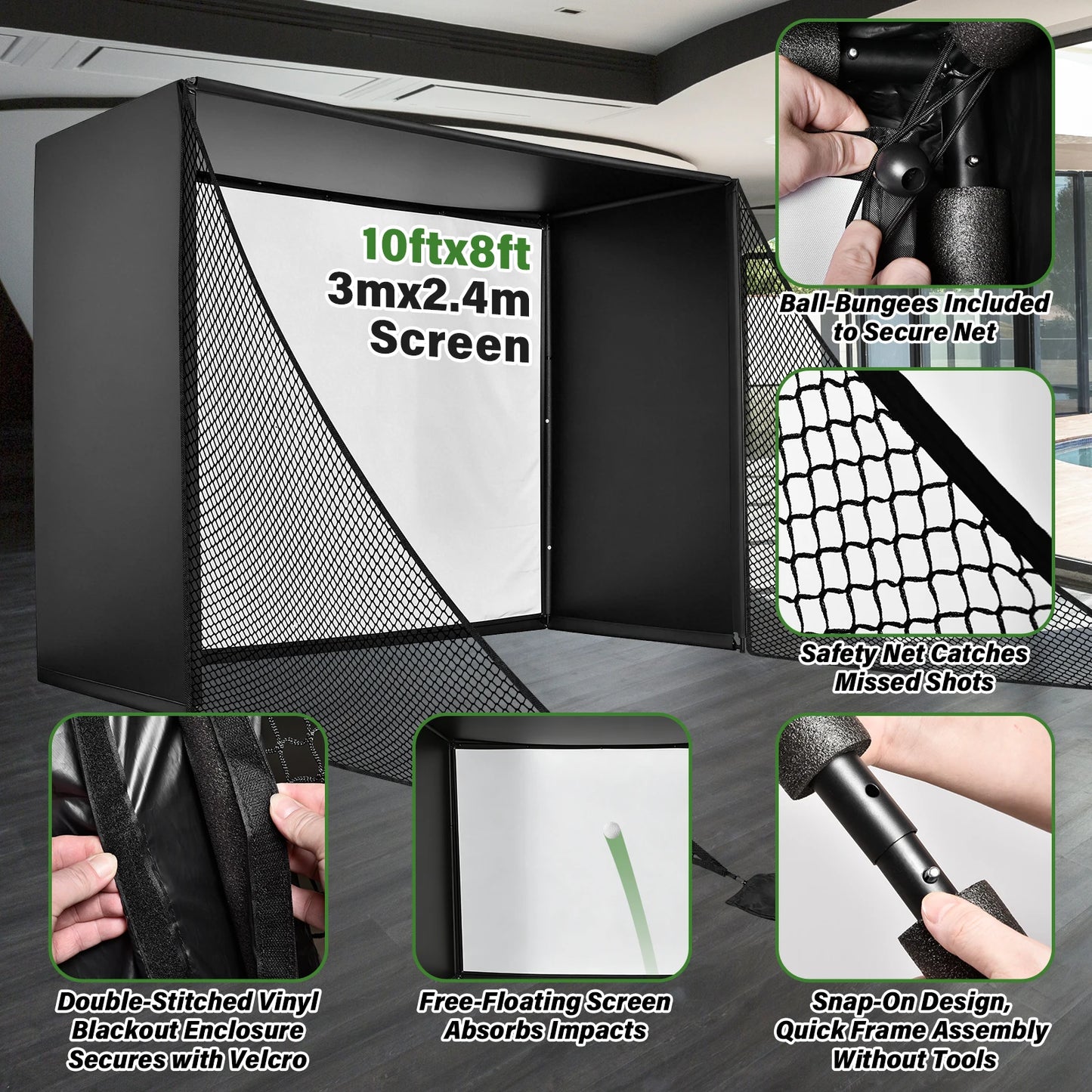 Indoor Outdoor Golf Hitting Net With HD Simulator Screen Frame
