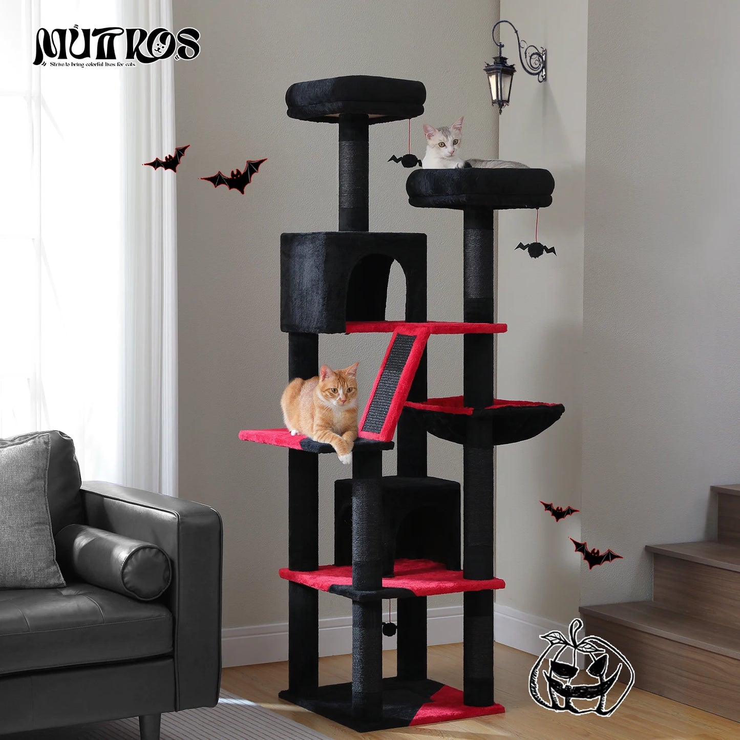 PEQULTI Multi Level Cat Tree Scratching Posts Hammock Cozy Condo
