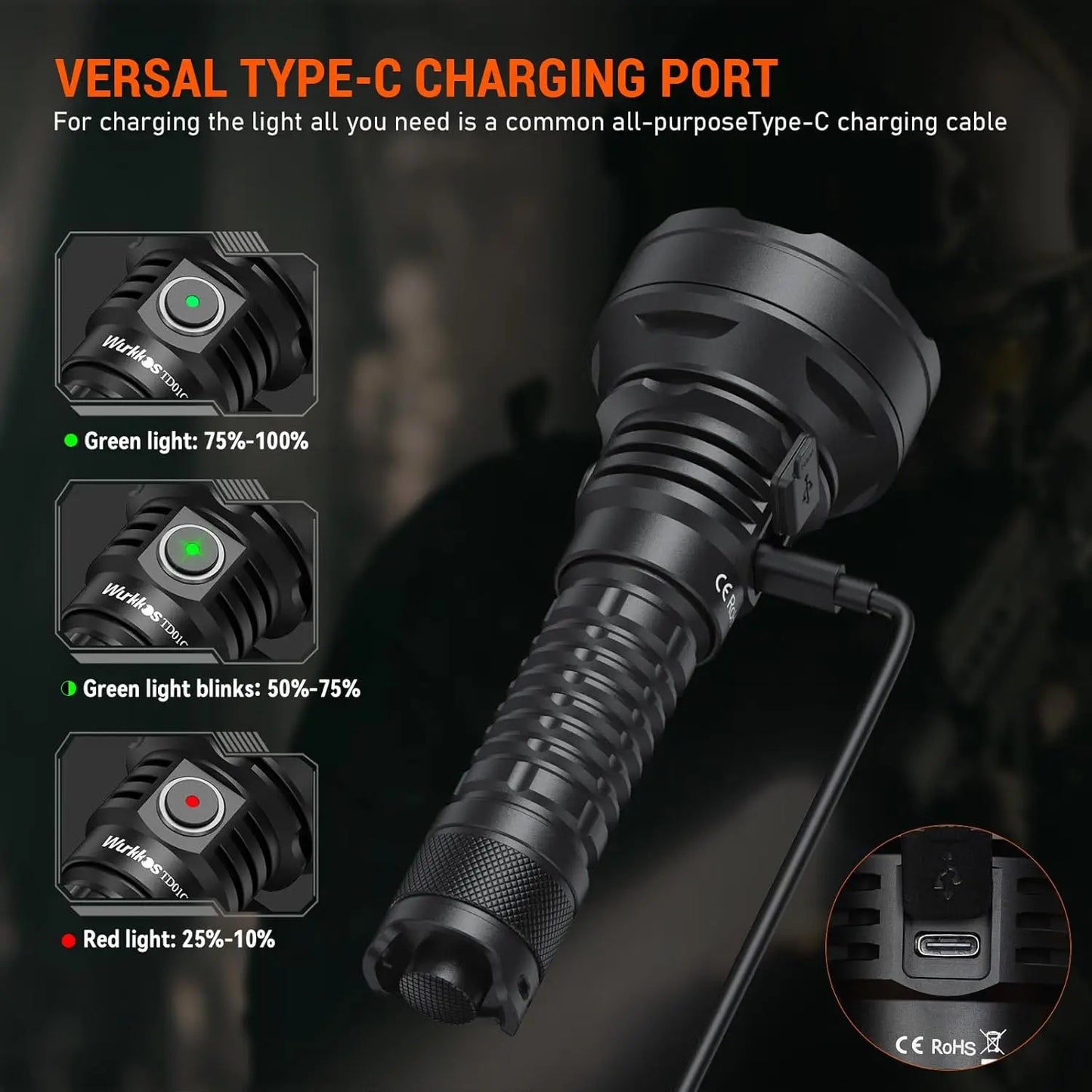 Wurkkos TD01C 21700 Rechargeable LED Tactical Flashlight