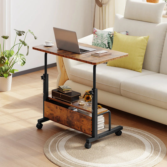 JHK Adjustable Height Mobile Standing Desk With Locking Wheels