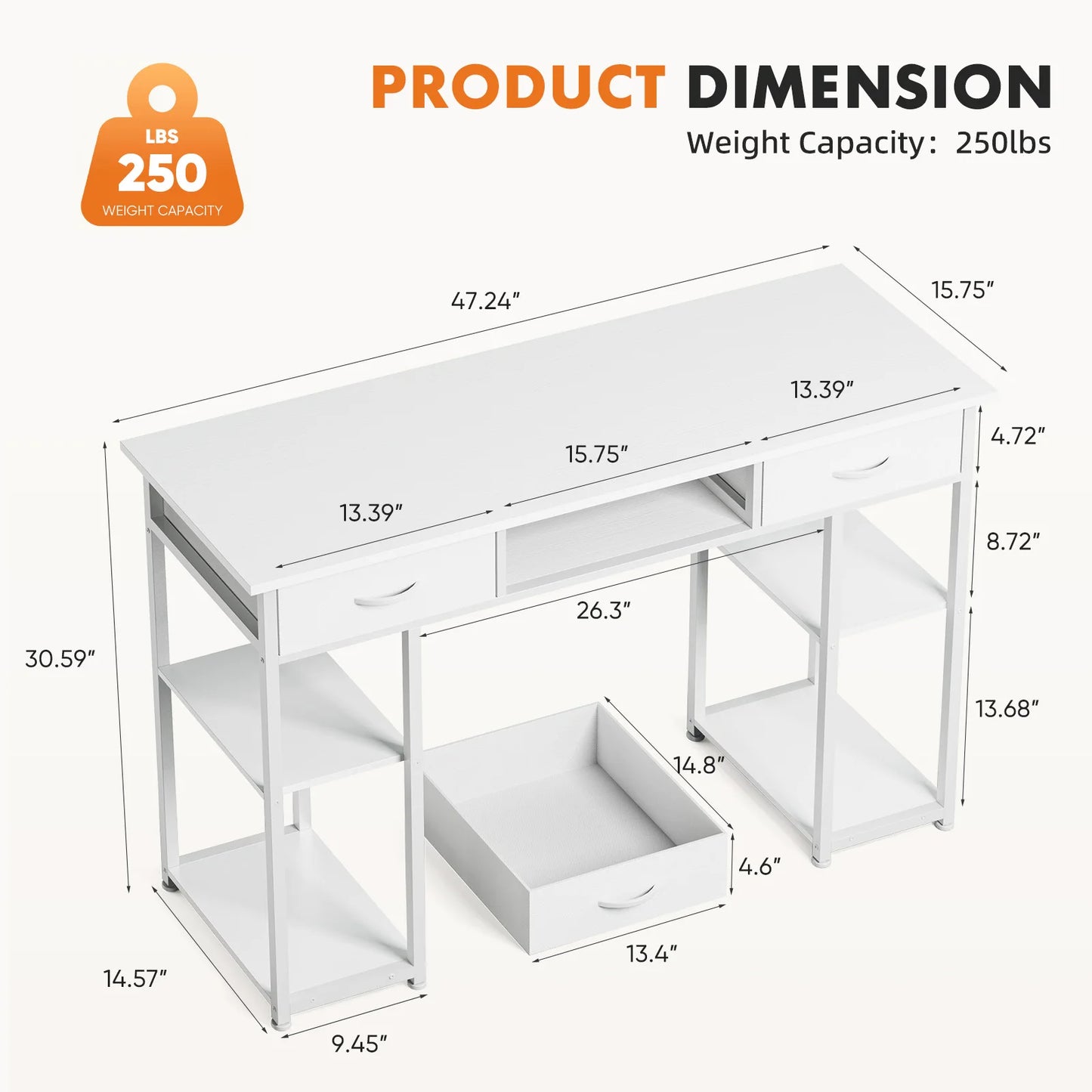 JHK Computer Gaming Desk With Fabric Drawers And Adjustable Feet