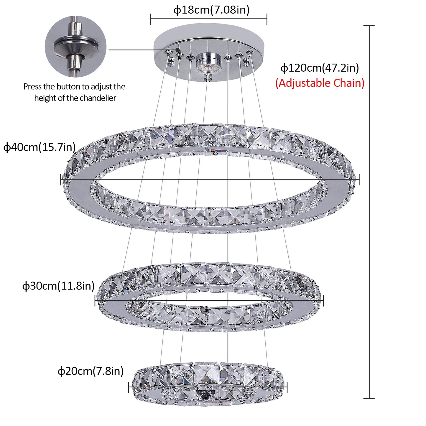 GreeLustr Modern LED Pendant Light Crystal Rings Dimmable Chandelier