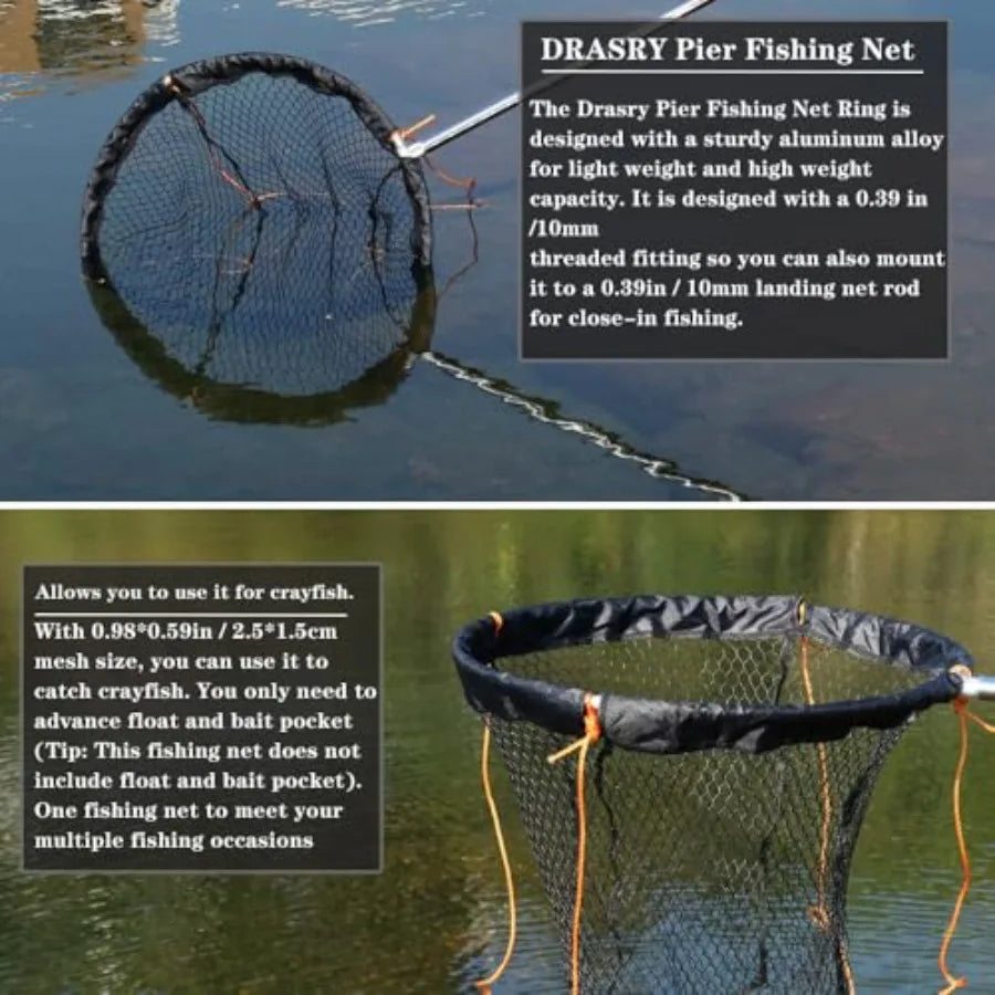 Foldable Bridge and Pier Fishing Landing Net with Aluminum Ring