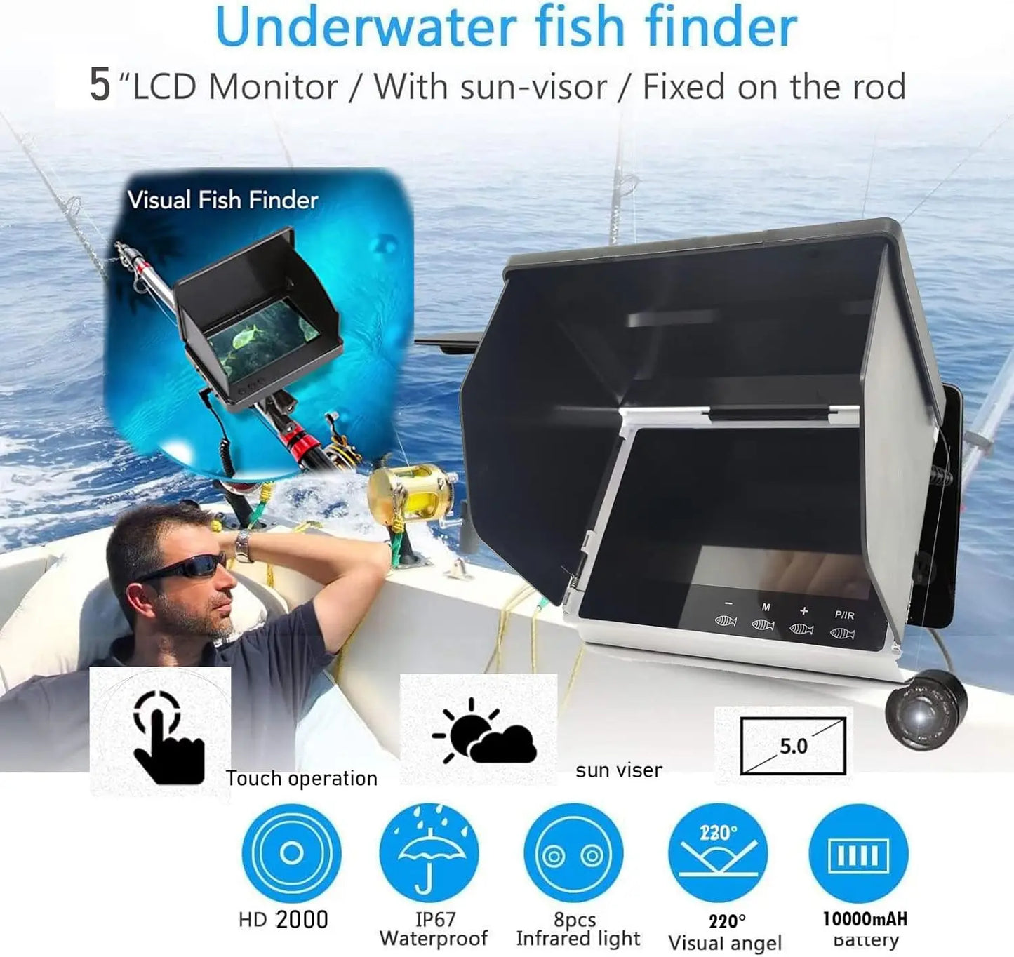 Underwater Fishing Camera With IPS Monitor 1000TVL IP68 Waterproof