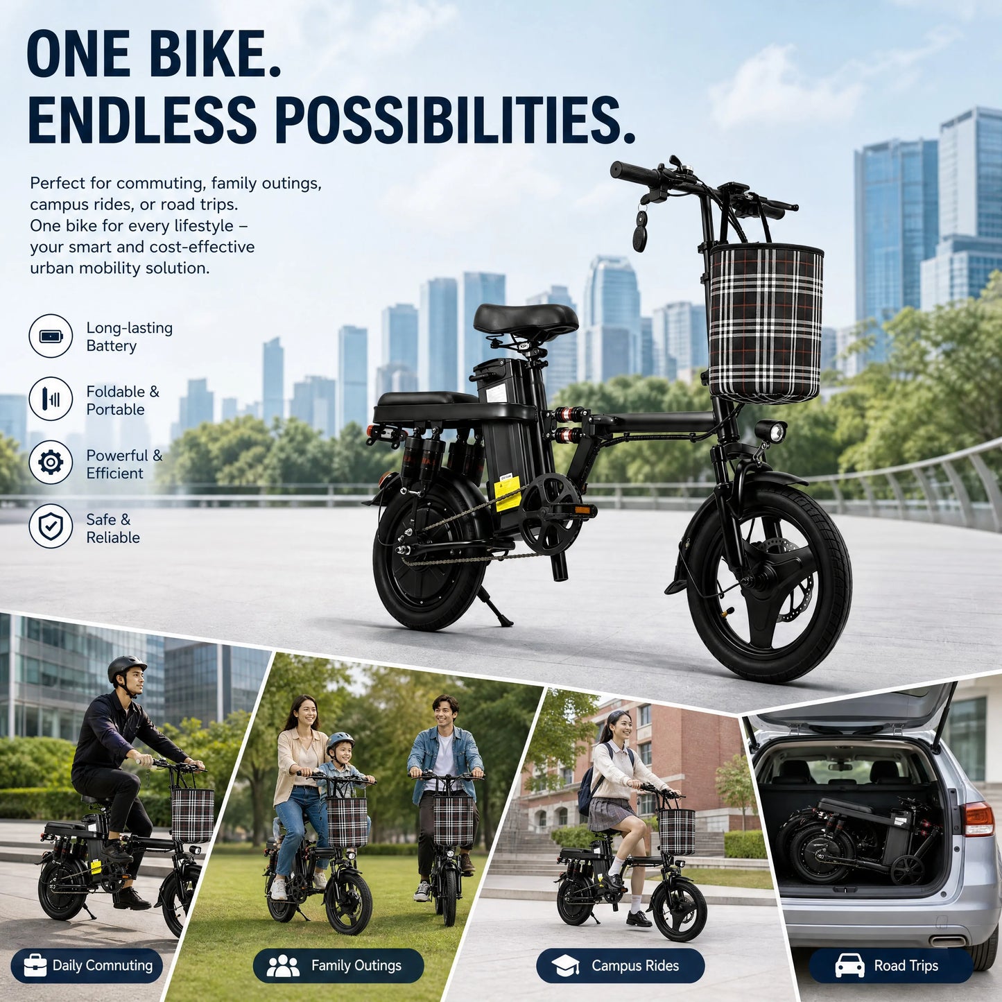 Portable Folding Electric Bike With Dual Suspension