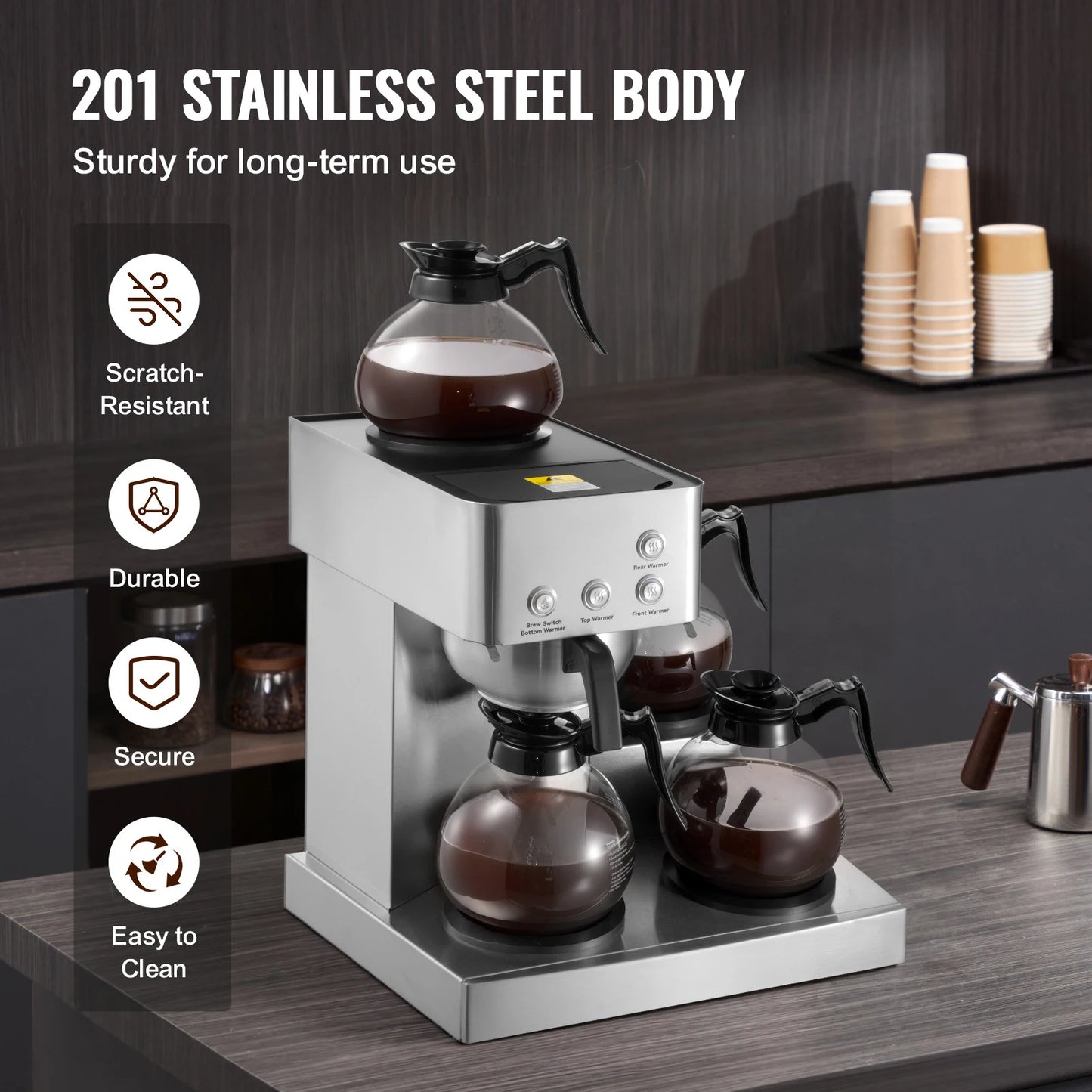 SucceBuy Commercial Drip Coffee Maker With Glass Carafes Decanter Warmer