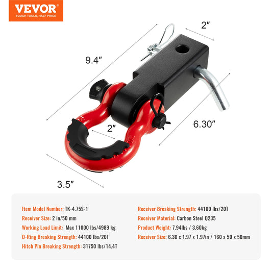 SucceBuy 2 Inch D-Ring Shackle Hitch Receiver With Lock Pin