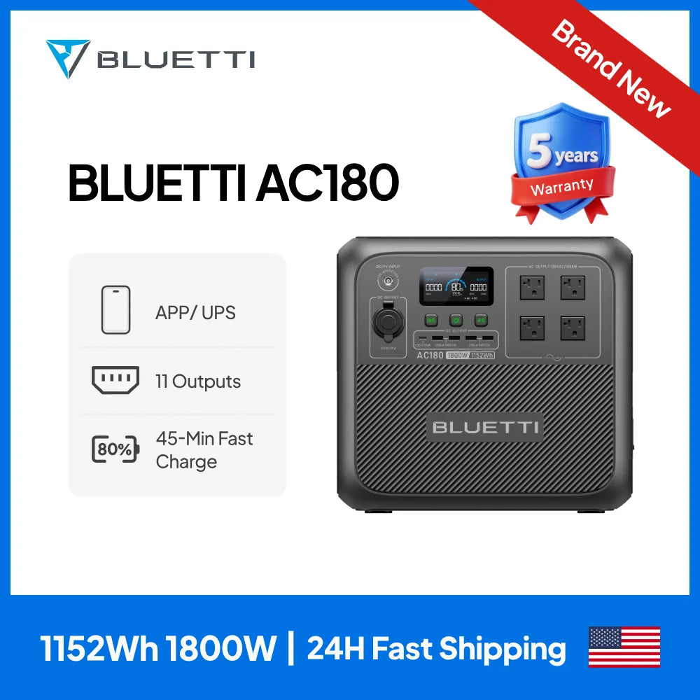 BLUETTI AC180 1800W 1152Wh Solar Portable Power Station