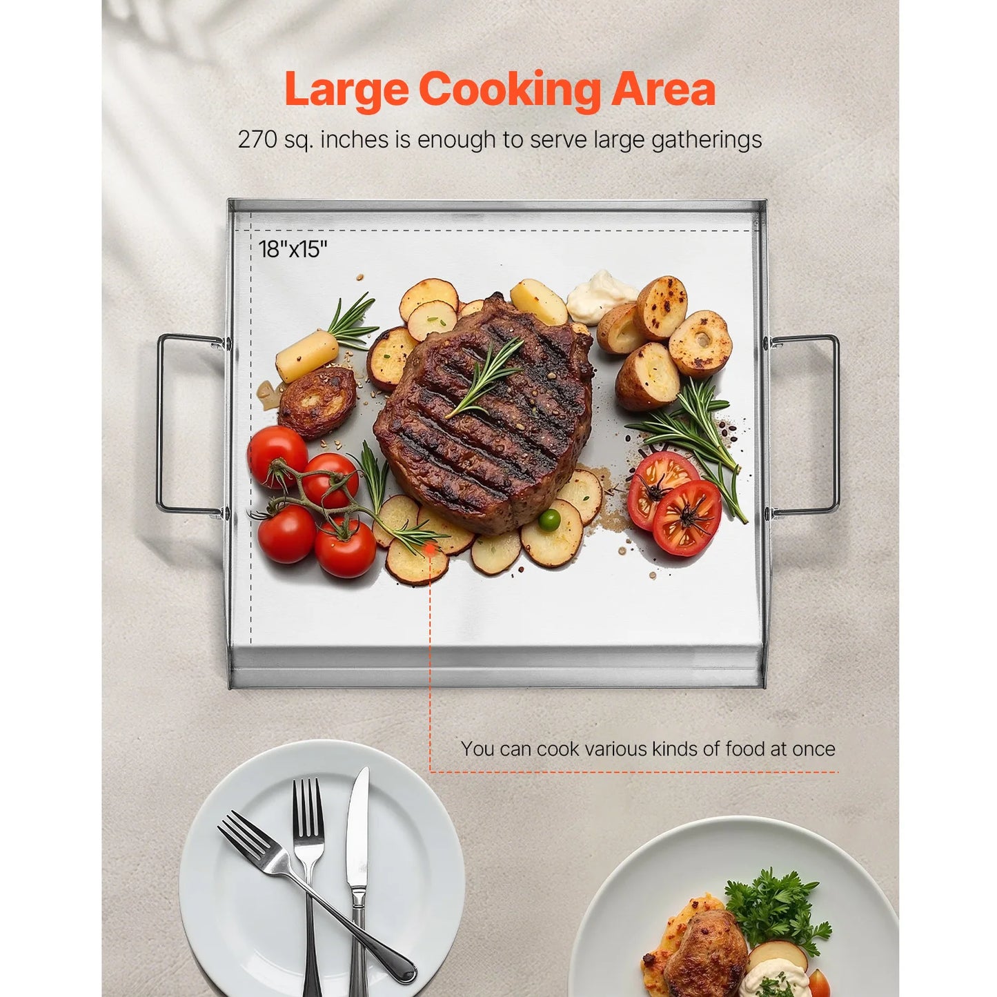 SucceBuy Stainless Steel Griddle Flat Top Gas Grill BBQ Pan