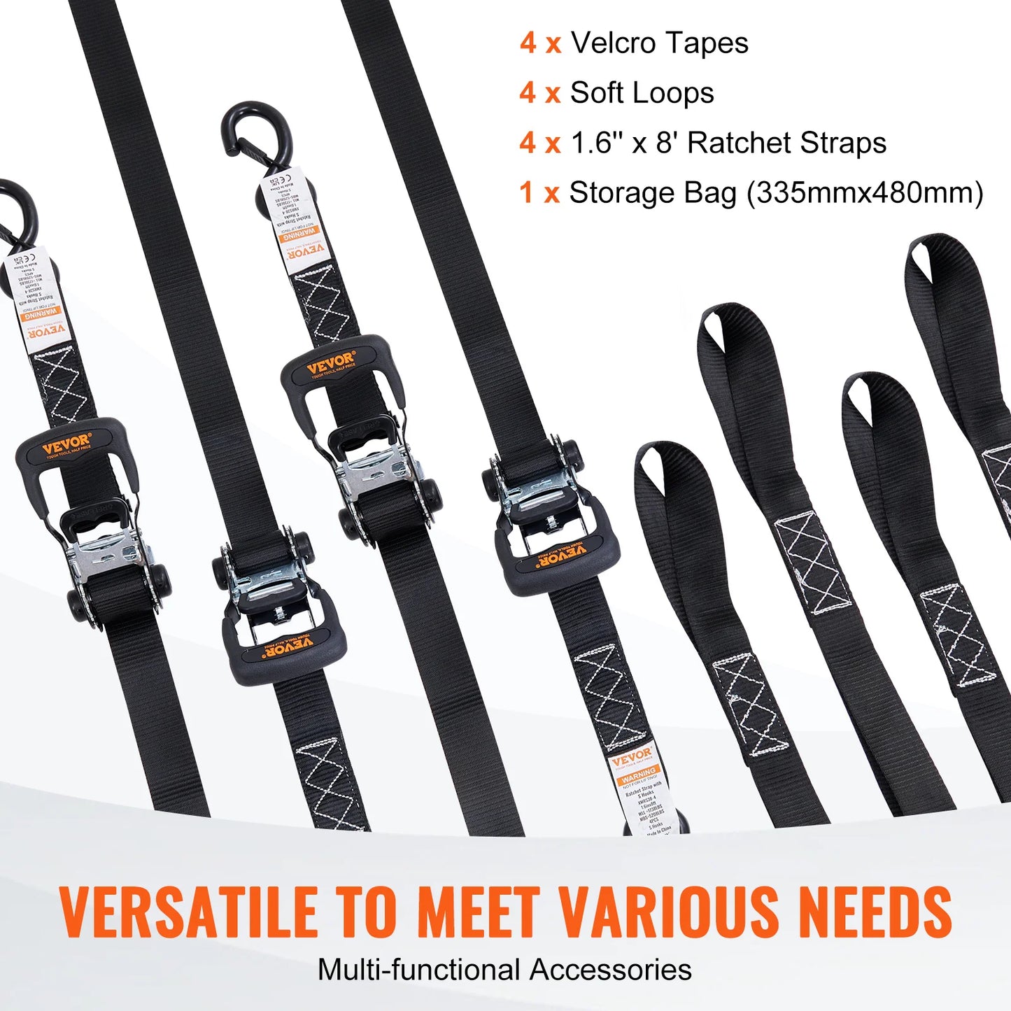 SucceBuy 4-Pack Ratchet Tie Down Straps With Padded Handles And S Hooks