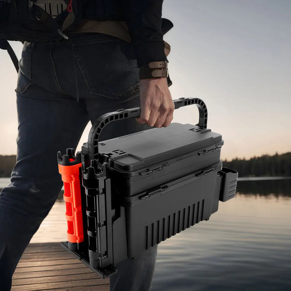ALIILEE 2 Tier Fishing Tackle Box With Cup Rod Holder