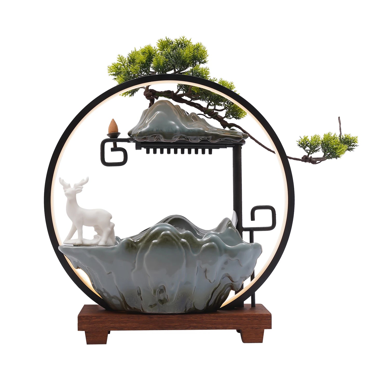 Bymaocar Tabletop Water Fountain with LED Light Zen Decor