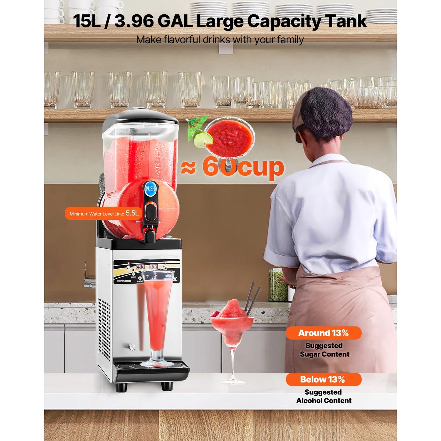 SucceBuy Commercial Slushy Machine Single Tank Frozen Drink Maker