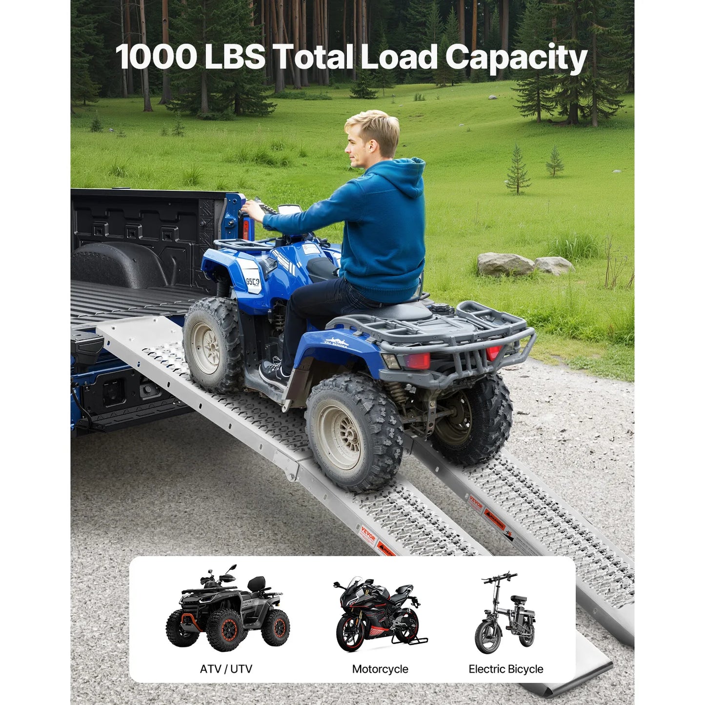 SucceBuy 1000lbs Steel Ramps 2 Pcs Wider Surface ATV Ramp