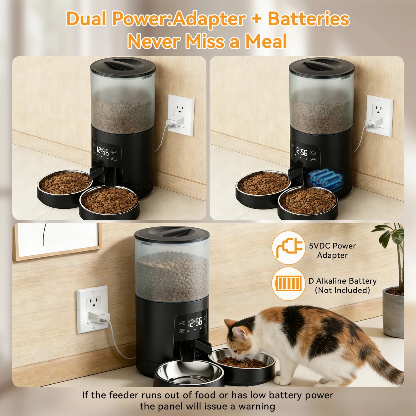 Automatic Cat Feeder With Dual Stainless Bowls Timed Dispenser