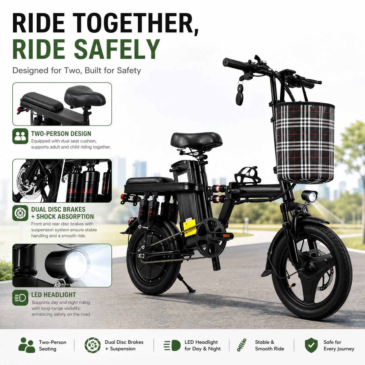 Portable Folding Electric Bike With Dual Suspension