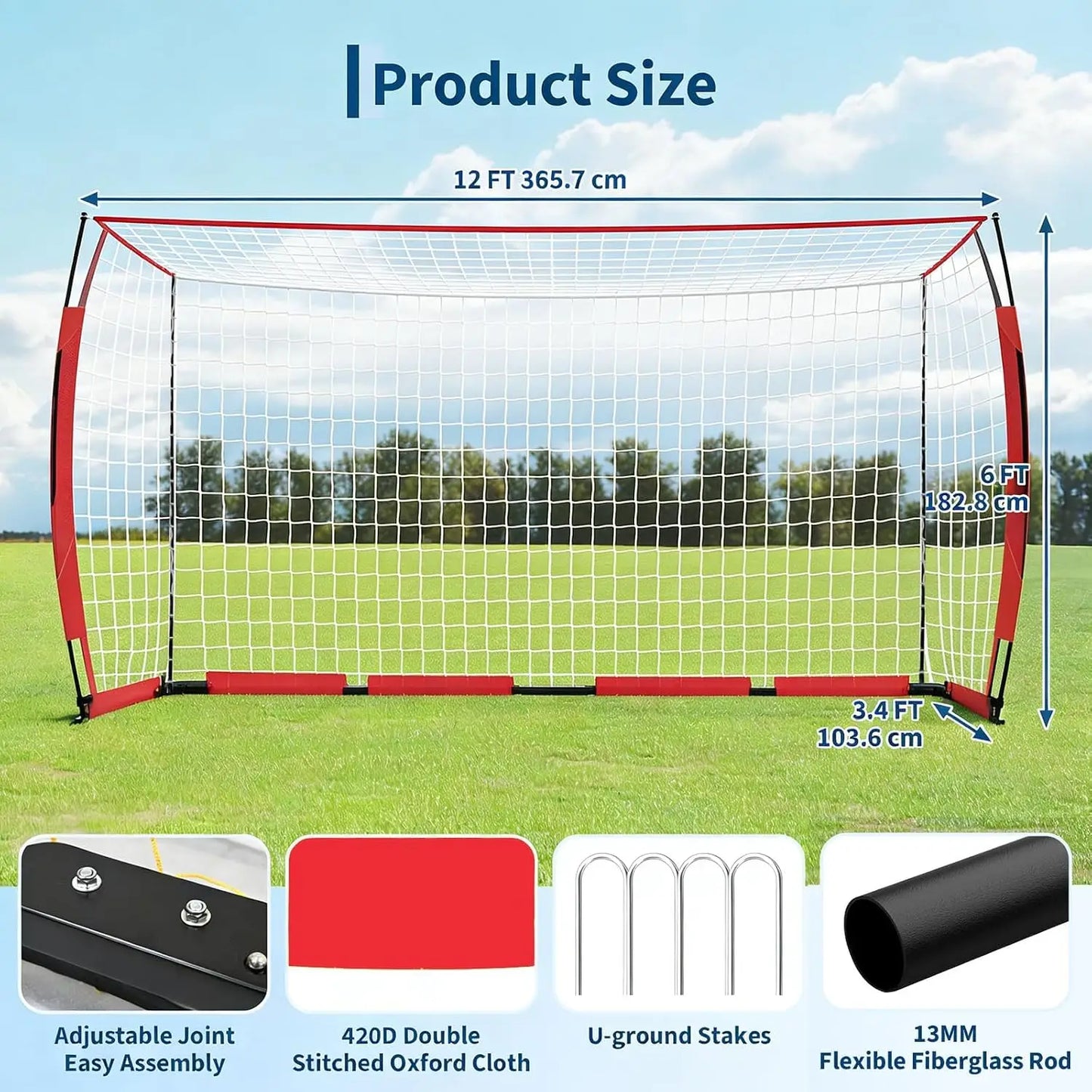 Heavy Duty Iron Frame Soccer Goal Set With Tear Resistant Net