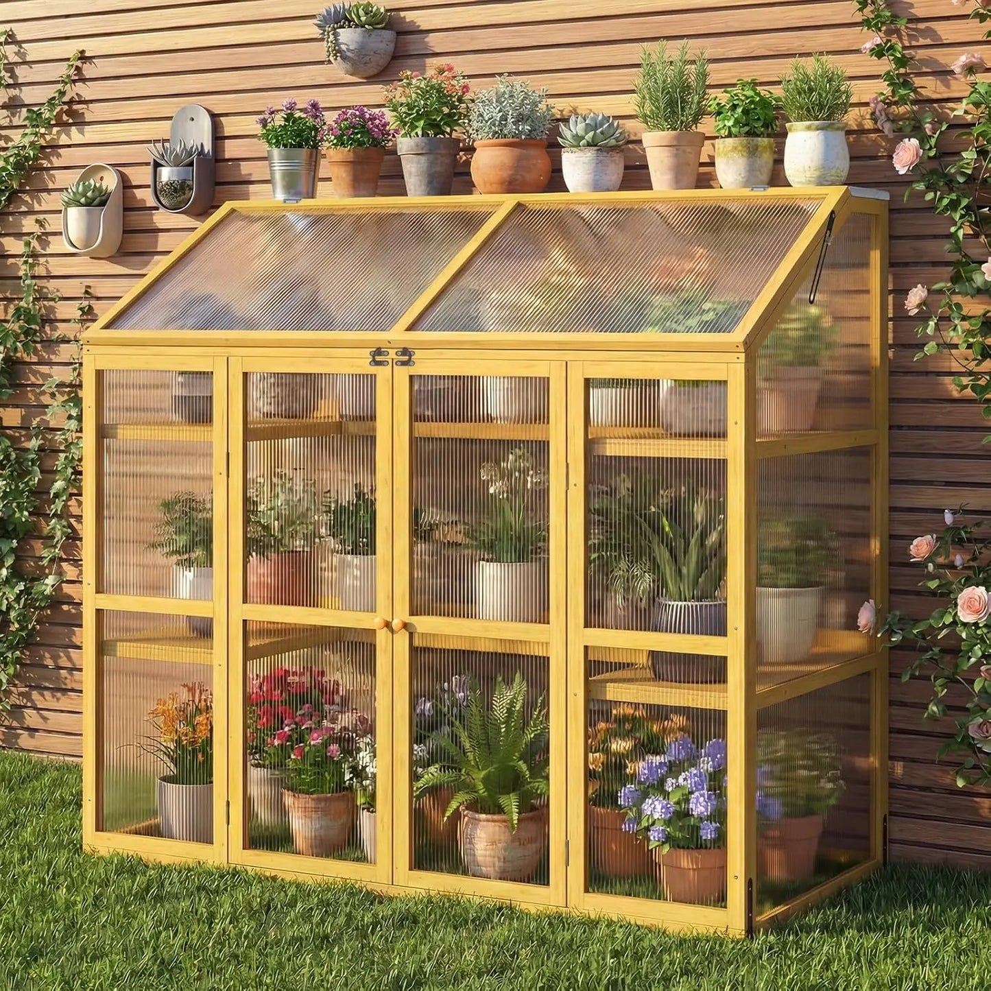 Wooden Cold Frame Greenhouse With Transparent Flip Top Roof