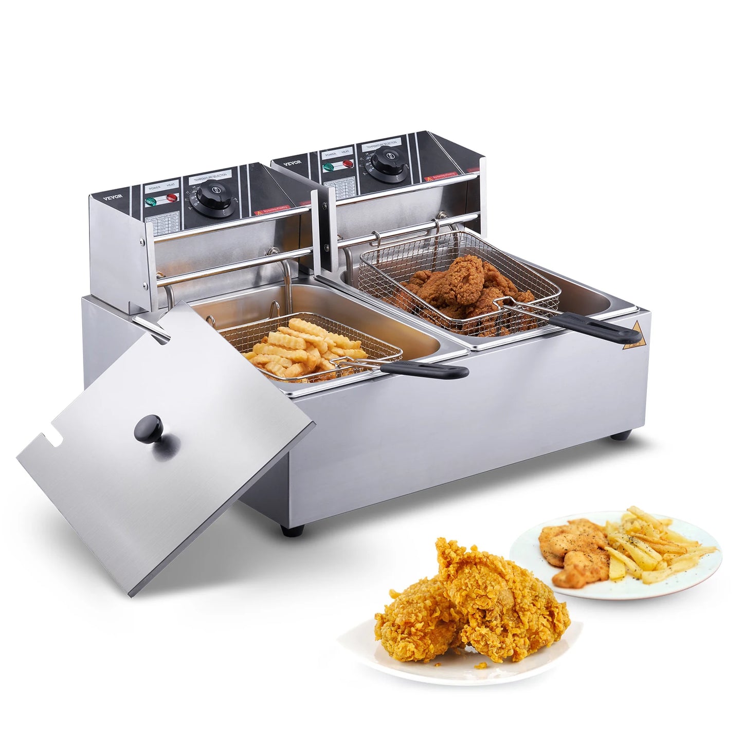 SucceBuy Electric Deep Fryer Dual Removable Tanks Countertop
