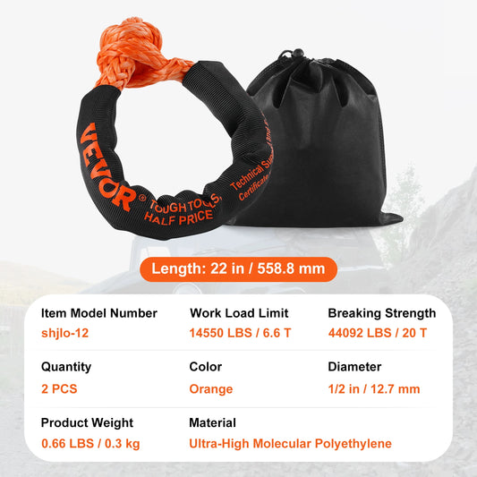 2 Pack Synthetic Soft Shackle Rope Tow 44092 Lbs Recovery