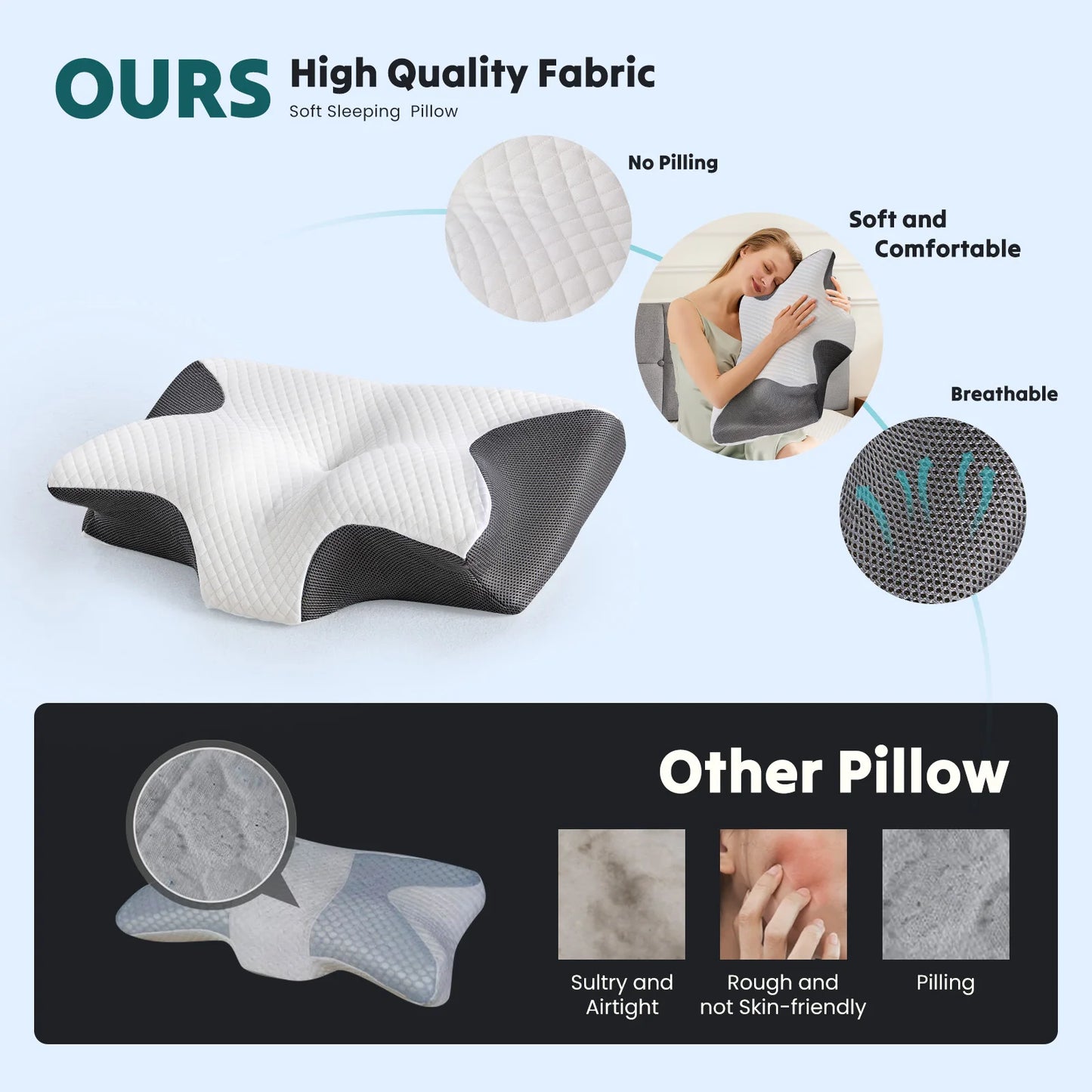 JHK Memory Foam Cervical Pillow With Cooling Pillowcase